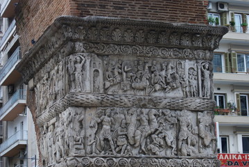 view of the bas-relief of galerius arch, thessaloniki