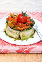 Snack of aubergine and tomato