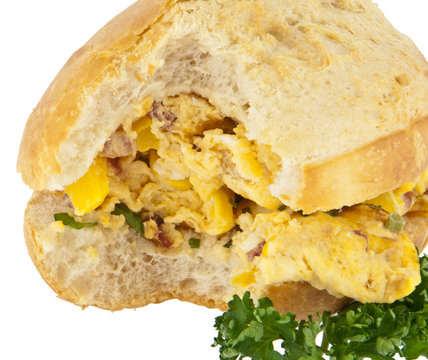 Scrampled eggs on a roll (with clipping path)