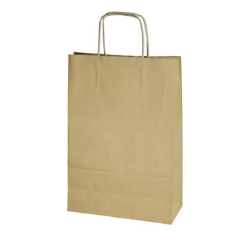 yellow paper shopping bag isolated on white