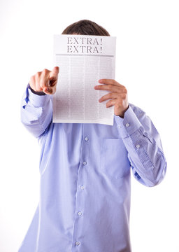 Man Reading A Newspaper With Inscription EXTRA!