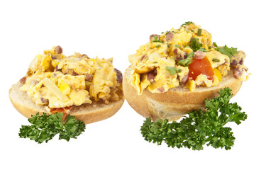 Halved roll with scrambled eggs (with clipping path)