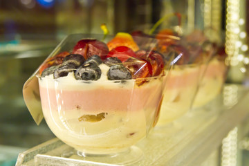 Mixed fruit mousse cake in row