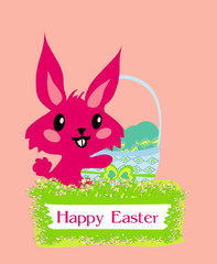 Obraz na płótnie Canvas Illustration of happy Easter bunny carrying egg