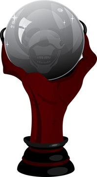 Crystal ball with skull inside In sharp-clawed paw death symbol