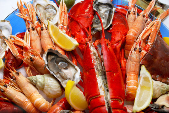 A seafood platter close up
