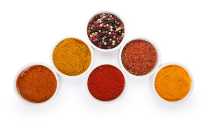 Spices in porcelain plates