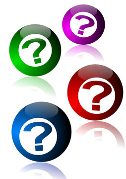 Colored billiard balls with question marks - Illustration