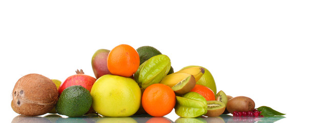Assortment of exotic fruits isolated on white