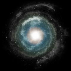 Spiral galaxy against black space and stars in deep outer space