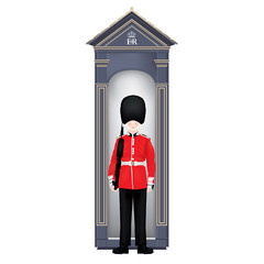 Beefeater soldier guardhouse - London - symbols - detailed - obrazy, fototapety, plakaty