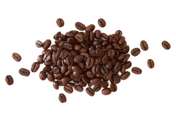 coffee beans over white background
