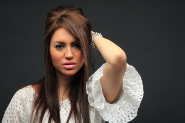 Naklejka premium beautiful long hair brunette woman portrait