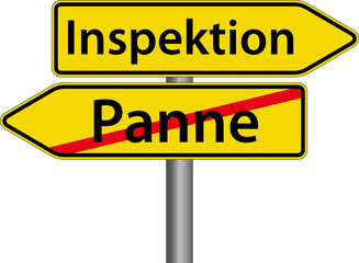Inspektion anstatt Panne Schild Zeichen