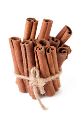 Cinnamon sticks, white background