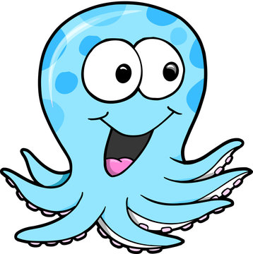 Silly Blue  Octopus Vector Illustration Art