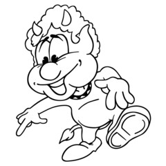 Smiling Devil - Black and White Cartoon Illustration