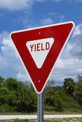 American yield road sign on NASA causeway, Florida