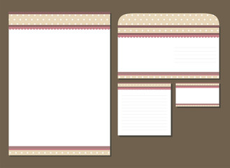 candy template blank, visiting card, notes and envelope