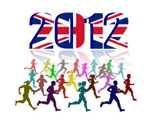 Runners on 2012 UK Flag background,vector file