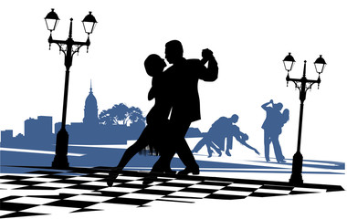 Fototapeta Couple in love dancing tango on the square obraz