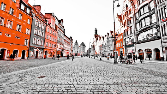 Time lapse of people walking on market square. Wroclaw, Poland