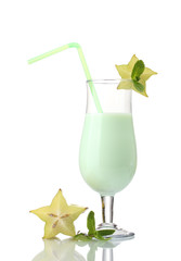 Milk shake with corambola isolated on white