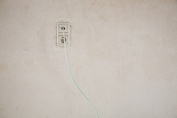 Interior wall with domestic power and tv outlet