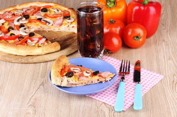 Composition with slice of pizza
