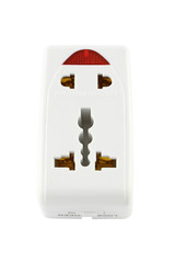 Electric outlet plug converter on white background.