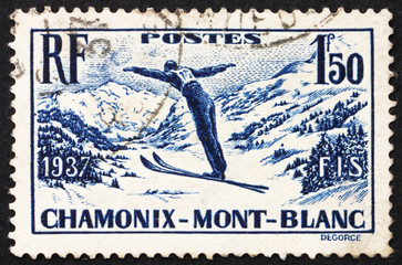 Postage stamp France 1937 Ski Jumper