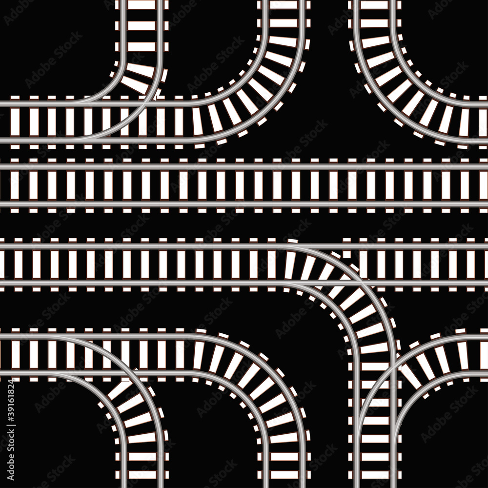 Poster seamless background of railway tracks on black