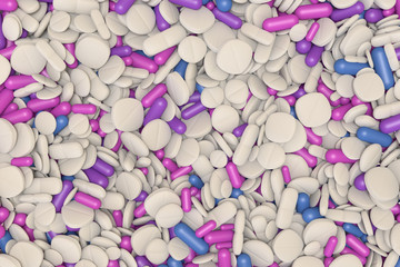 top view of many different drugs in pink and white