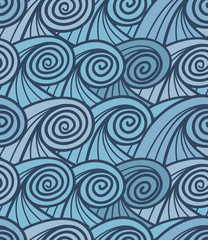 Seamless background of curled abstract blue waves