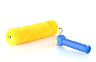 bright paint roller isolated on white