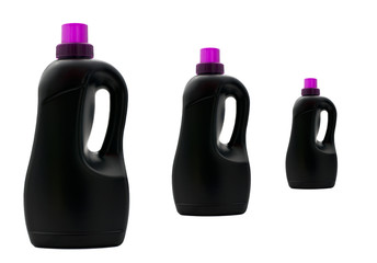 Drei schwarze Flaschen aus Kunststoff