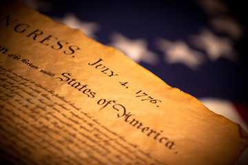 United States Declaration of Independence on flag background