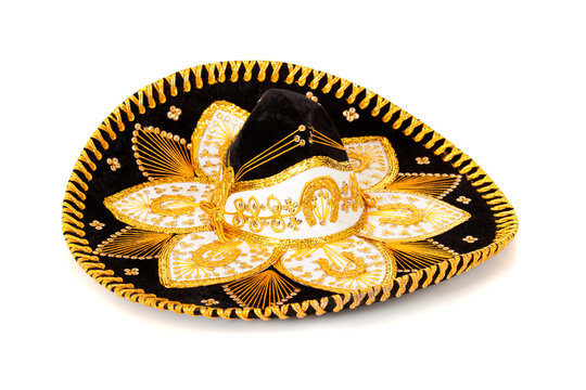 Black Decorated Mariachi Sombrero On White