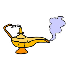 antique lamp Aladdin and smoke