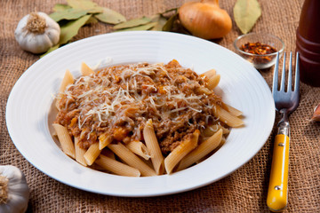 Penne Bolognese with Parmesan Cheese