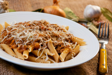 Penne Bolognese with Parmesan Cheese