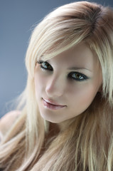 Portrait of blonde woman close up.