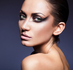 close up portrait of calm pretty brunette woman