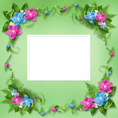 Invitation on the delicate  pastel background with a garland of