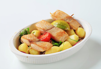 Fish skewer and potatoes