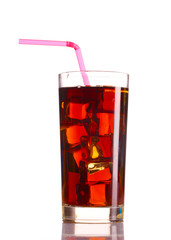 Glass of cola with ice isolated on white