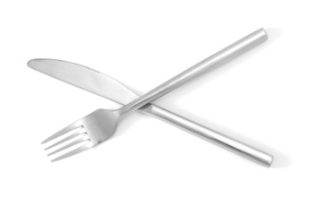 Silver fork and knife isolated on white