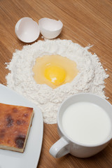 Cake with milk and flour with egg
