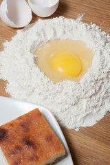 Flour and eggs with cake