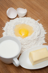 Milk and butter with flour and egg